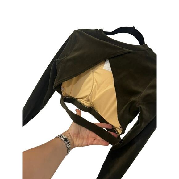 EUC Niyama Sol soft velour long sleeve crop top backless sexy built in bra szS/M - Picture 6 of 8